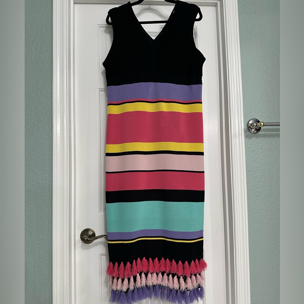 New York & Company Pastel & Black Fringe Dress